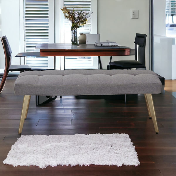 47 Gray and Antiqued Brass Upholstered Linen Blend Dining Bench