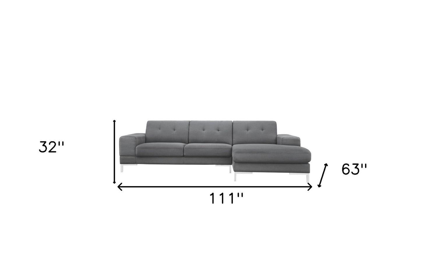 Dark Gray Polyester L Shaped Two Piece Sofa and Chaise Sectional