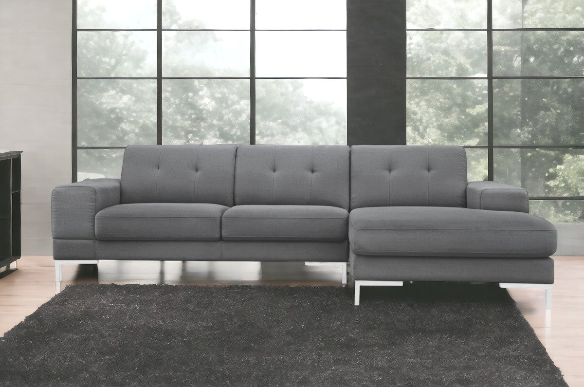 Dark Gray Polyester L Shaped Two Piece Sofa and Chaise Sectional