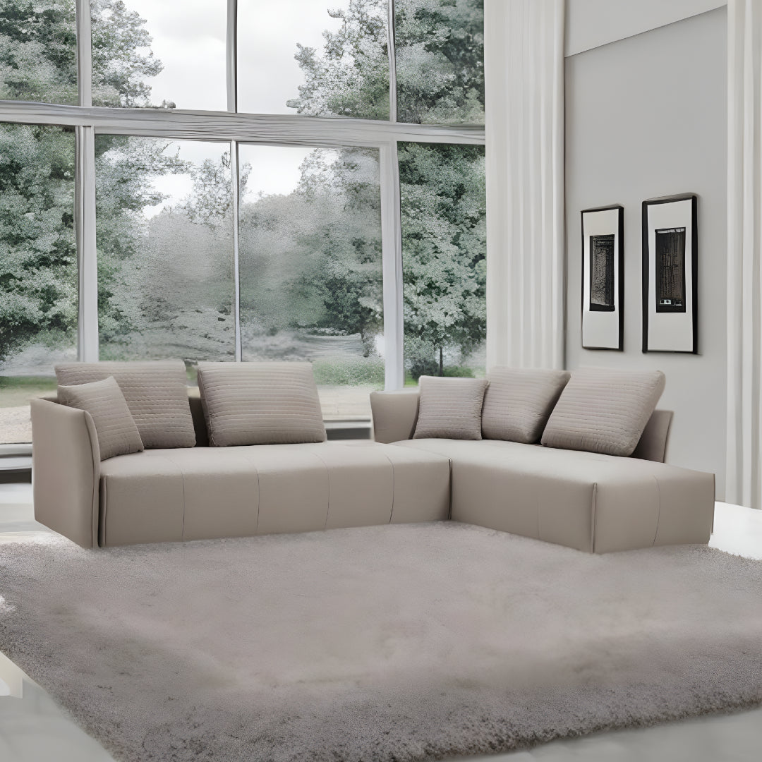 Light Gray Polyester Modular L Shaped Two Piece Sofa and Chaise Sectional And Toss Pillows