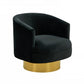 31" Black And Gold Velvet Barrel Chair