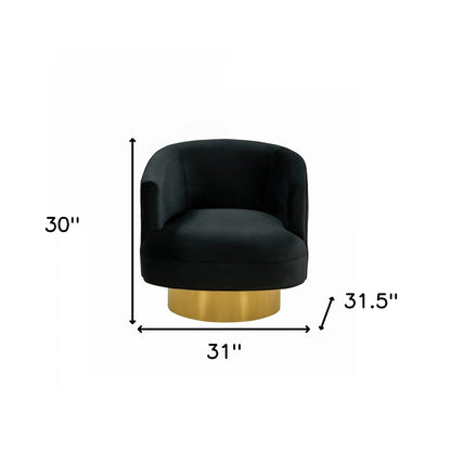 31" Black And Gold Velvet Barrel Chair