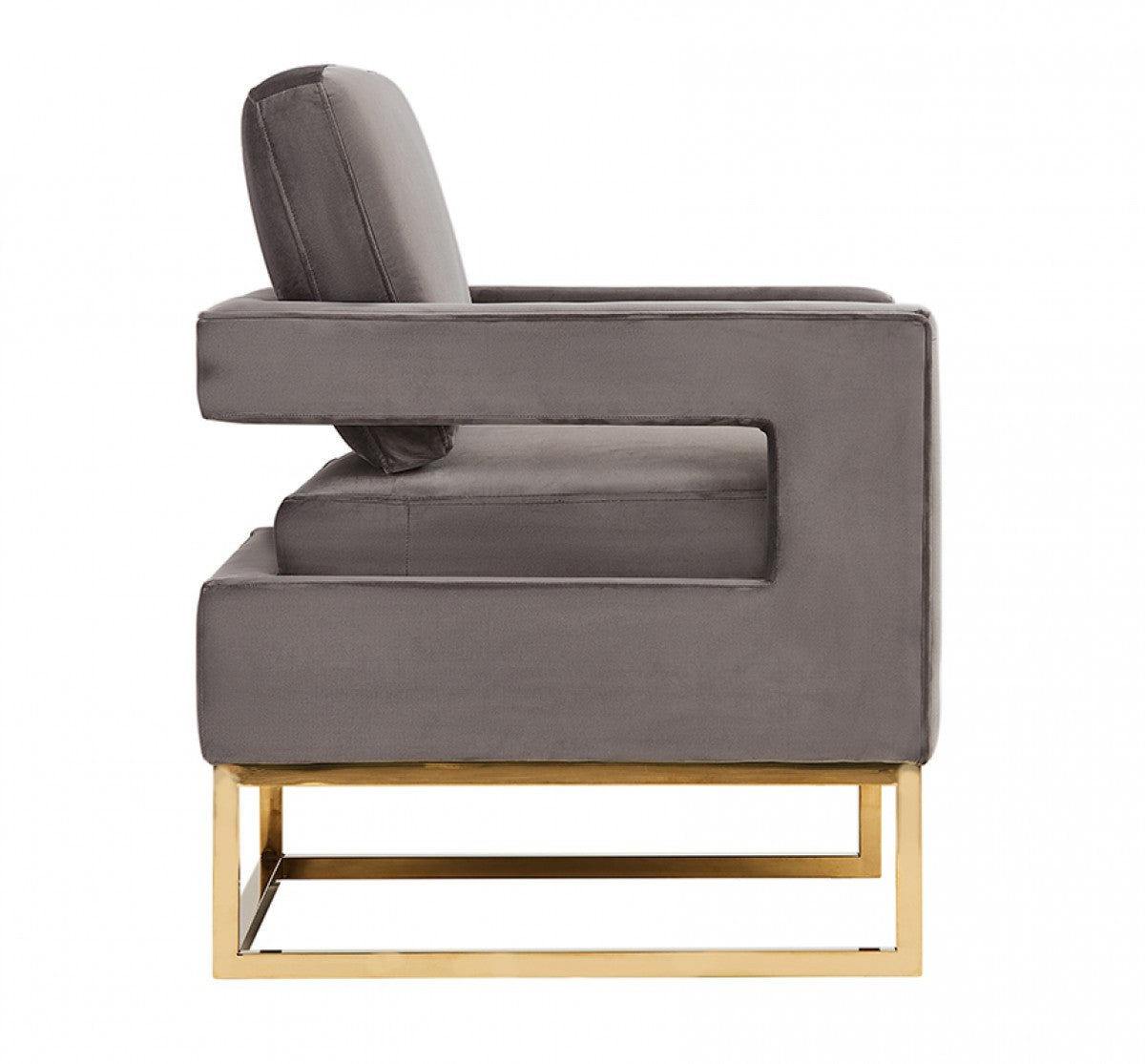 34" Gray And Gold Velvet Arm Chair