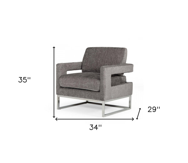 34 Dark Gray And Silver Fabric Arm Chair