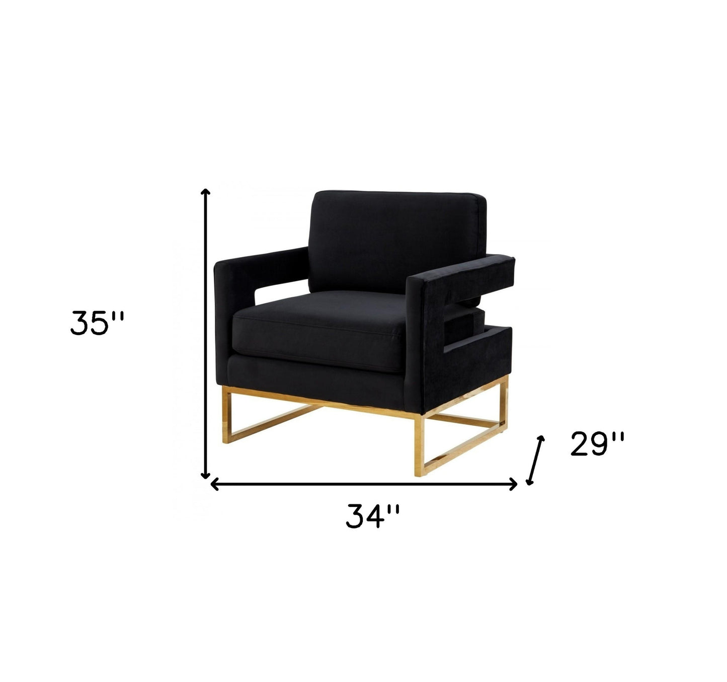 34" Black And Gold Velvet Arm Chair