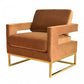 34" Camel And Gold Velvet Arm Chair