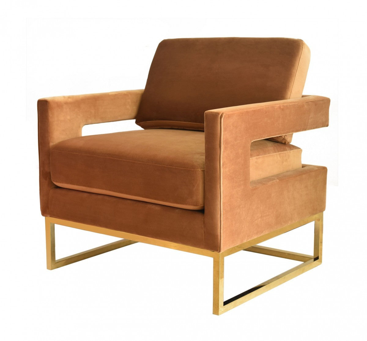 34" Camel And Gold Velvet Arm Chair