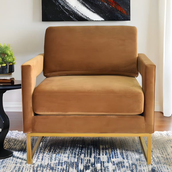 34 Camel And Gold Velvet Arm Chair