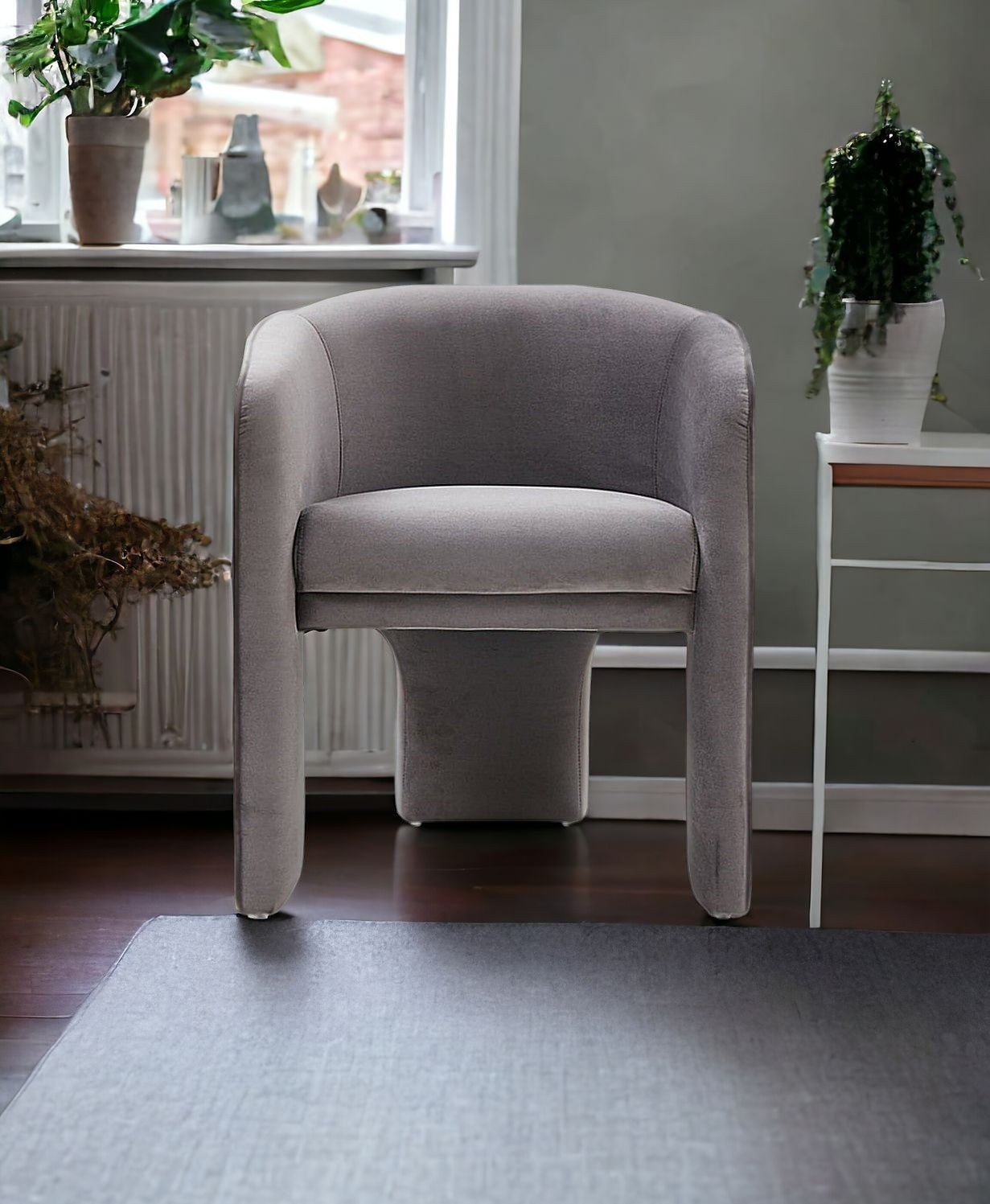 28" Contemporary Dark Gray Velvet Three Legged Chair