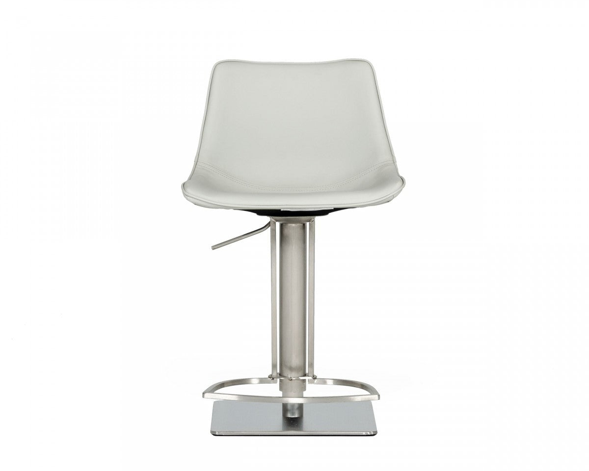 29" Light Gray And Silver Faux Leather And Stainless Steel Swivel Low Back Bar Height Bar Chair