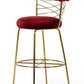 30" Red And Gold Velvet And Steel Low Back Bar Height Bar Chair