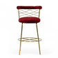 30" Red And Gold Velvet And Steel Low Back Bar Height Bar Chair