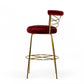 30" Red And Gold Velvet And Steel Low Back Bar Height Bar Chair