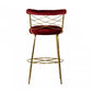 30" Red And Gold Velvet And Steel Low Back Bar Height Bar Chair