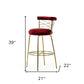 30" Red And Gold Velvet And Steel Low Back Bar Height Bar Chair