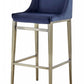 Set of Two 31" Blue And Silver Velvet And Steel Bar Height Bar Chairs