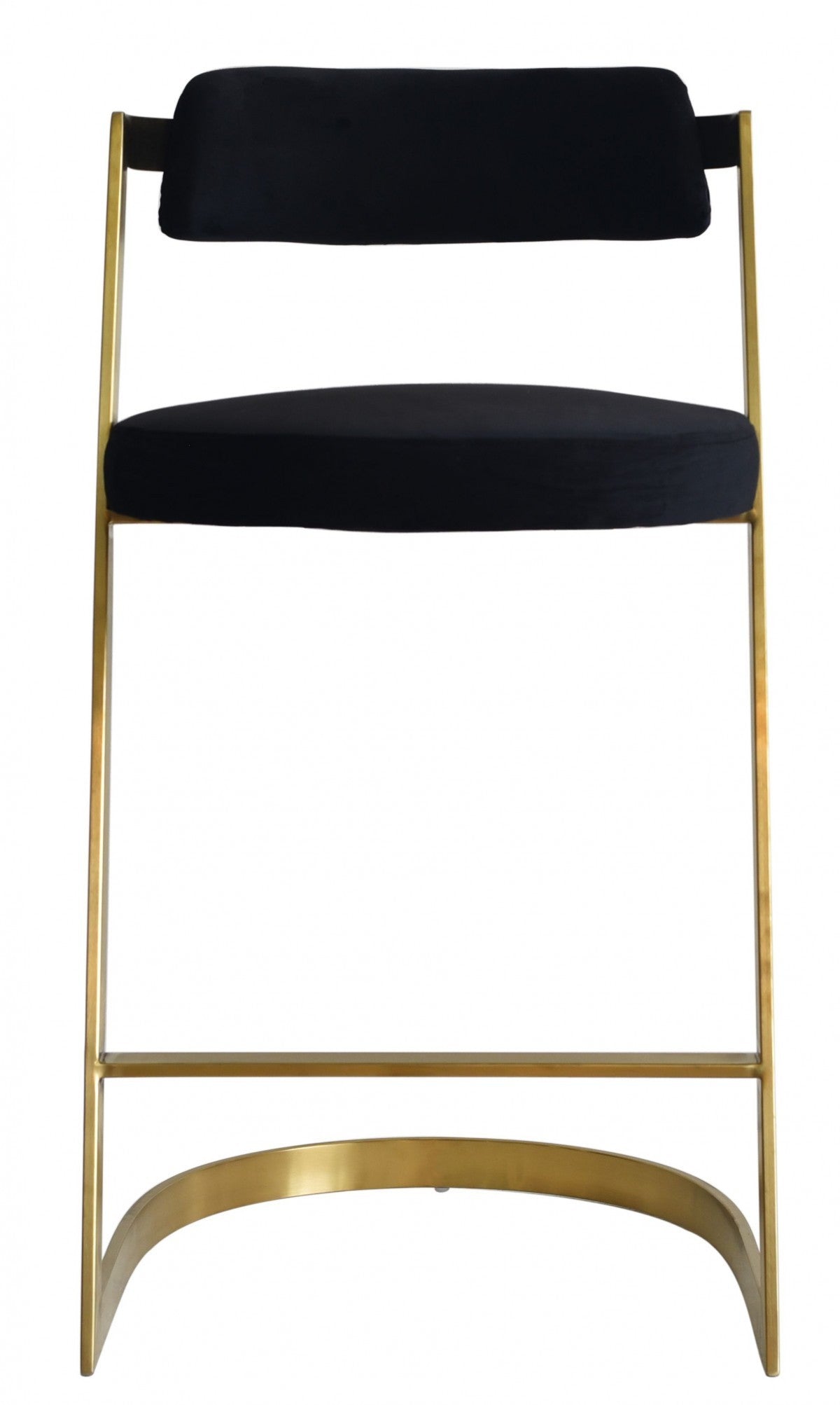 26" Black And Gold Velvet And Stainless Steel Low Back Counter Height Bar Chair