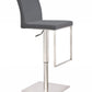 37" Gray And Silver Faux Leather And Stainless Steel Swivel Low Back Adjustable Height Bar Chair