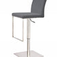 37" Gray And Silver Faux Leather And Stainless Steel Swivel Low Back Adjustable Height Bar Chair