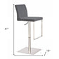 37" Gray And Silver Faux Leather And Stainless Steel Swivel Low Back Adjustable Height Bar Chair