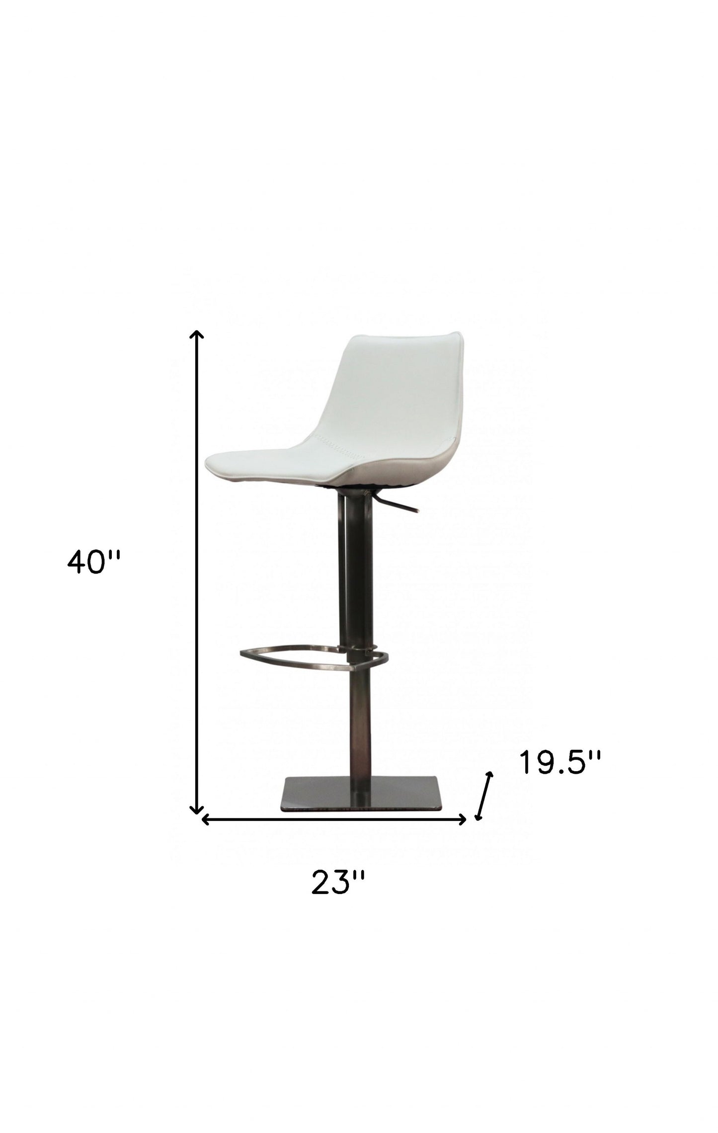 29" White And Silver Faux Leather And Stainless Steel Swivel Bar Height Bar Chair