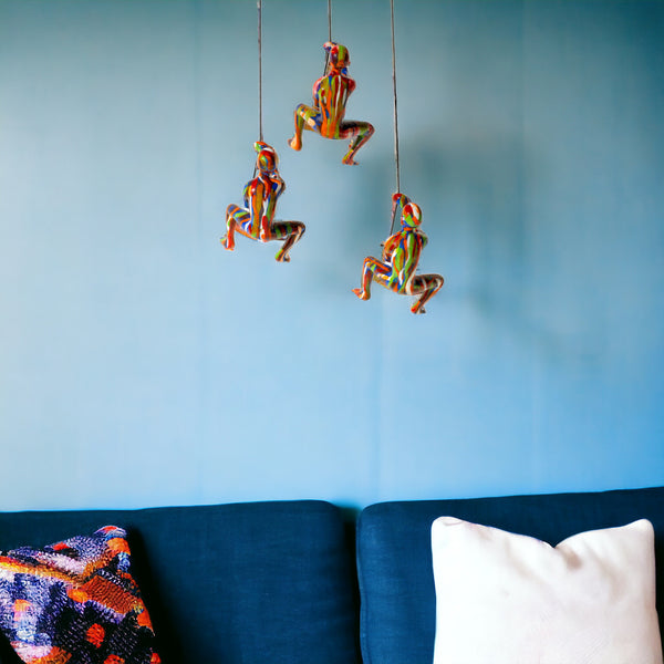 Set of Three 6 Rainbow Multi Unique Climbing Men With Rope Wall Art