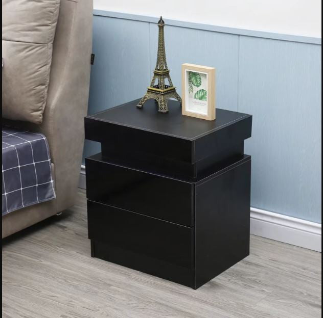 20" Black Two Drawer Lighted Nightstand