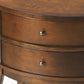 26" Medium Brown And Umber Solid And Manufactured Wood Oval End Table With Two Drawers And Shelf