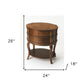 26" Medium Brown And Umber Solid And Manufactured Wood Oval End Table With Two Drawers And Shelf