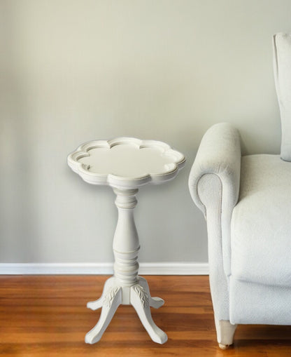 20" Cottage White Wood Floral Top End Table