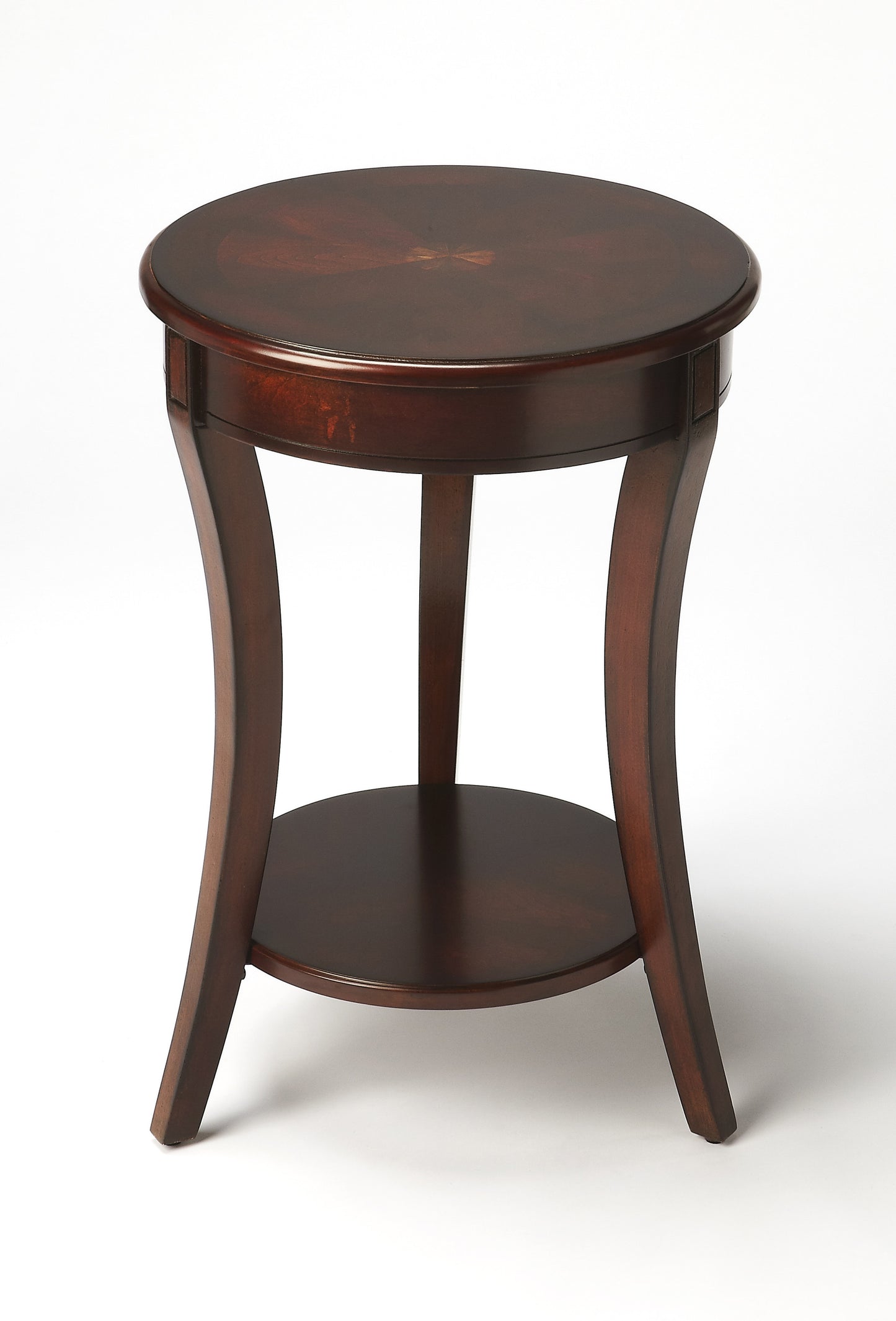 26" Dark Brown Round End Table With Shelf