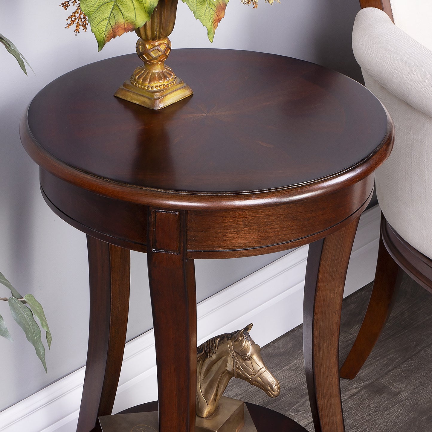 26" Dark Brown Round End Table With Shelf