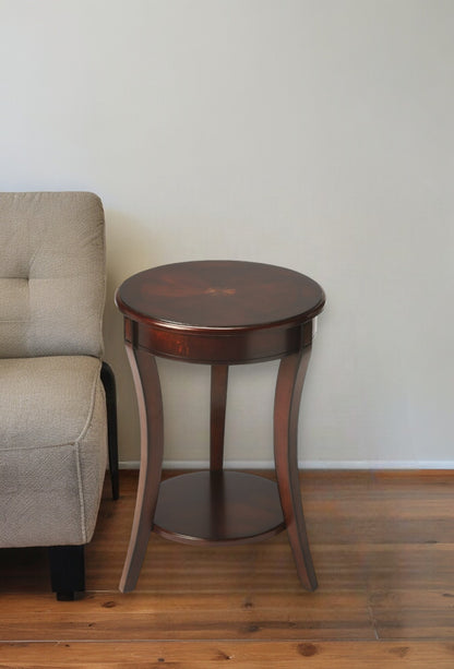 26" Dark Brown Round End Table With Shelf