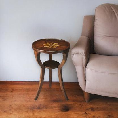 24" Wood Brown Round End Table With Shelf