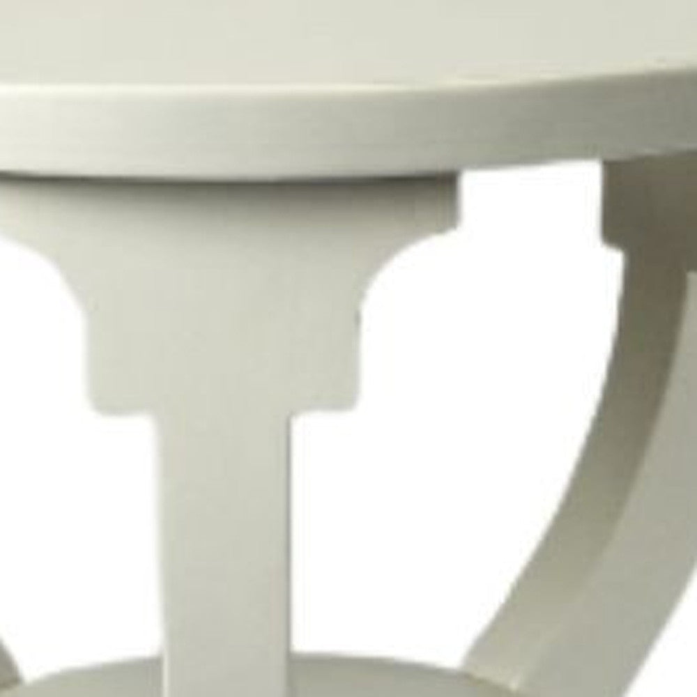 24" White Round End Table With Shelf