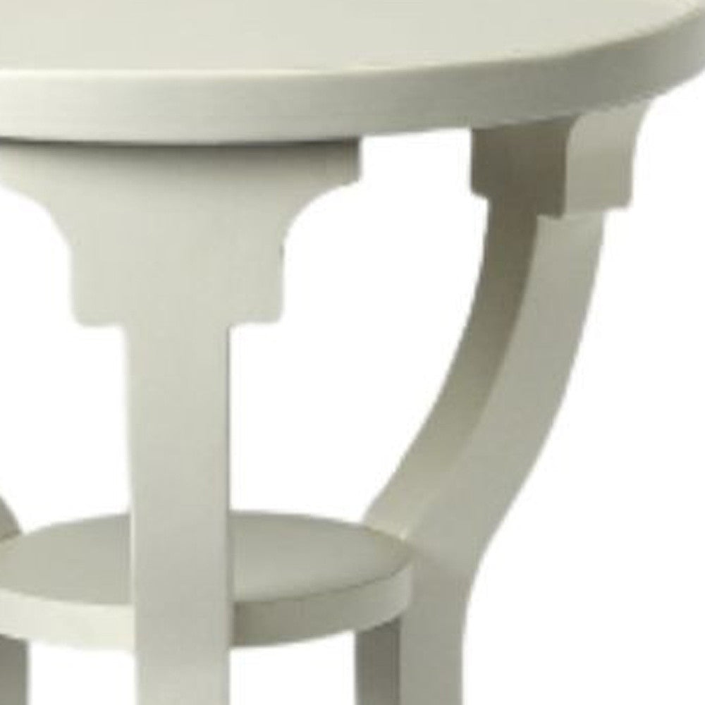 24" White Round End Table With Shelf