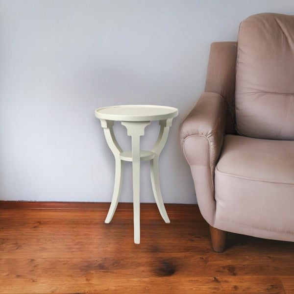 24 White Round End Table With Shelf