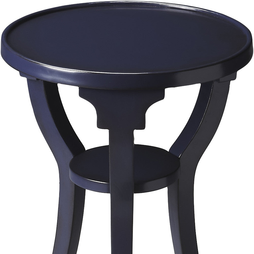 24" Blue Round End Table With Shelf