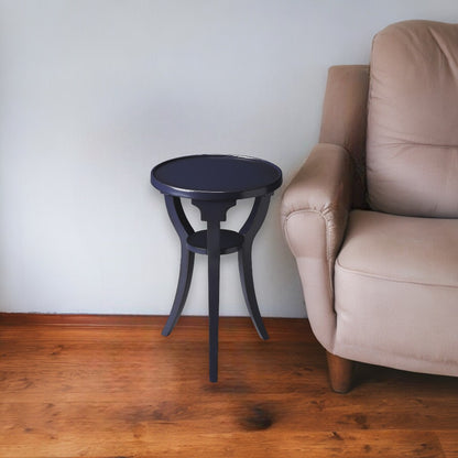 24" Blue Round End Table With Shelf