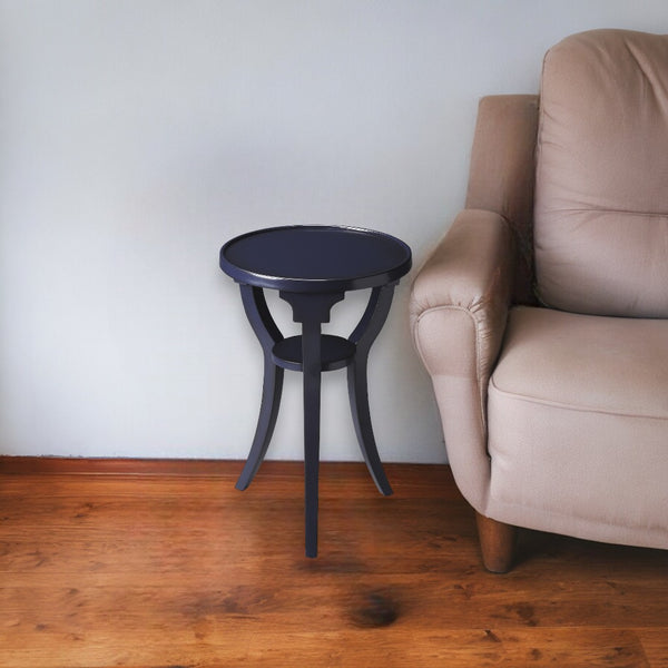 24 Blue Round End Table With Shelf