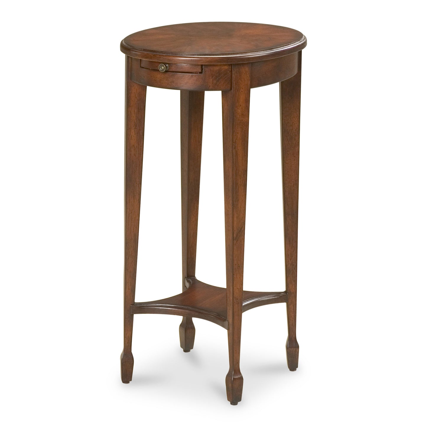 26" Dark Brown And Cherry Manufactured Wood Oval End Table With Shelf