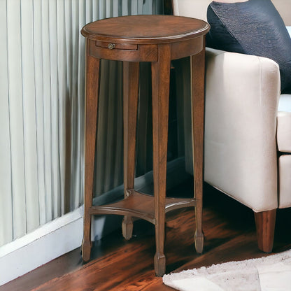 26" Dark Brown And Cherry Manufactured Wood Oval End Table With Shelf