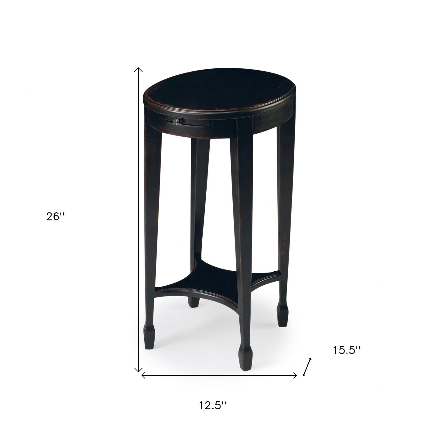 26" Rustic Black Manufactured Wood Oval End Table With Shelf