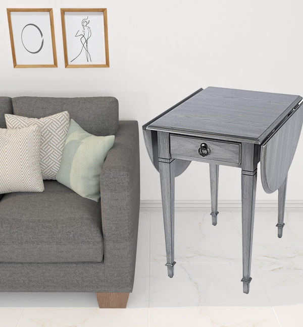 28 Grey Manufactured Wood Oval End Table With Drawer