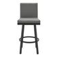 26" Gray And Black Faux Leather And Iron Swivel Counter Height Bar Chair