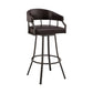 30" Brown Faux Leather And Iron Swivel Low Back Bar Height Bar Chair