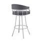 26" Slate Gray And Silver Faux Leather And Iron Swivel Low Back Counter Height Bar Chair