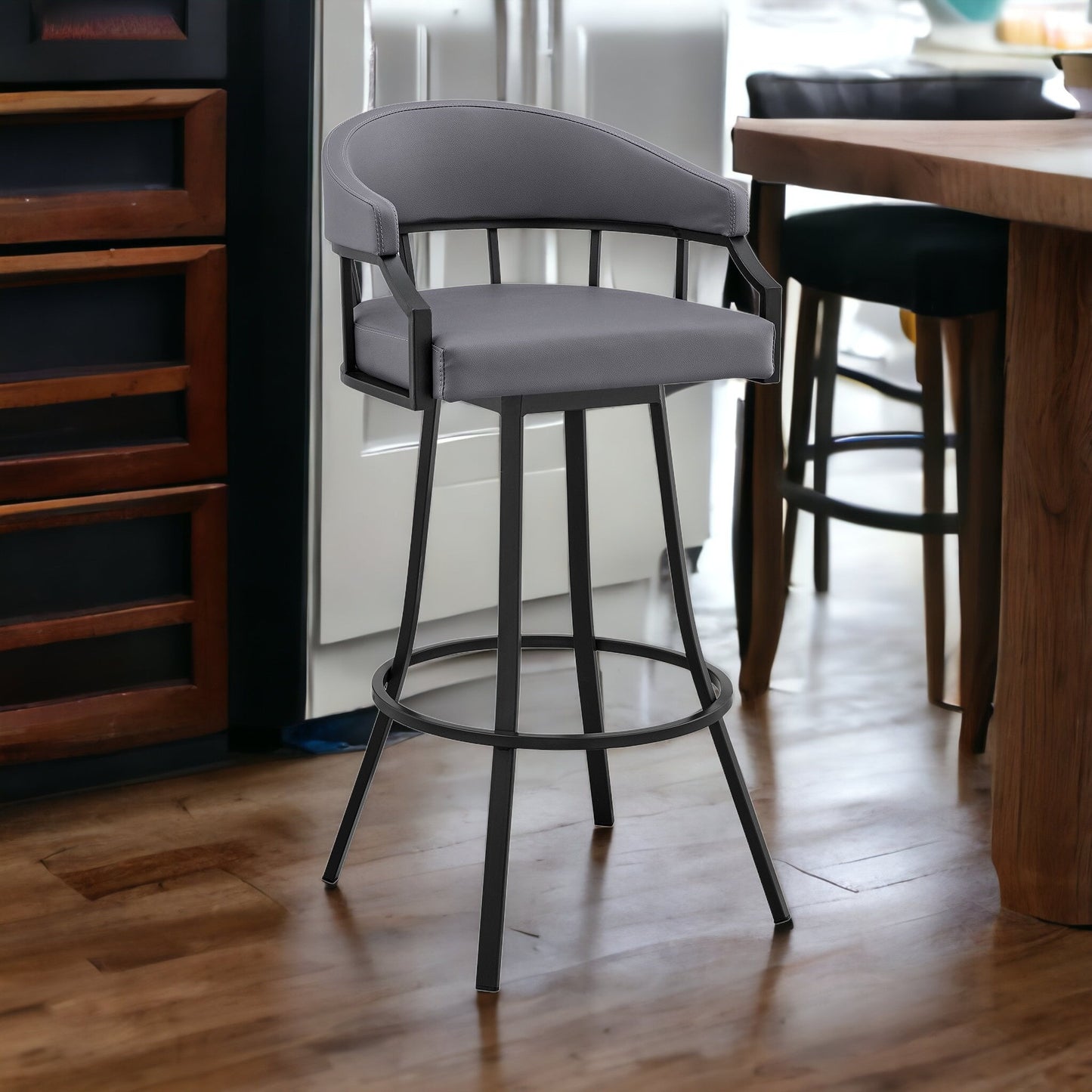 26" Slate Gray And Black Steel Swivel Low Back Counter Height Bar Chair