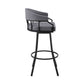 30" Slate Gray And Black Faux Leather And Iron Swivel Low Back Bar Height Bar Chair