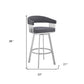 29" Slate Gray And Silver Iron Swivel Low Back Bar Chair